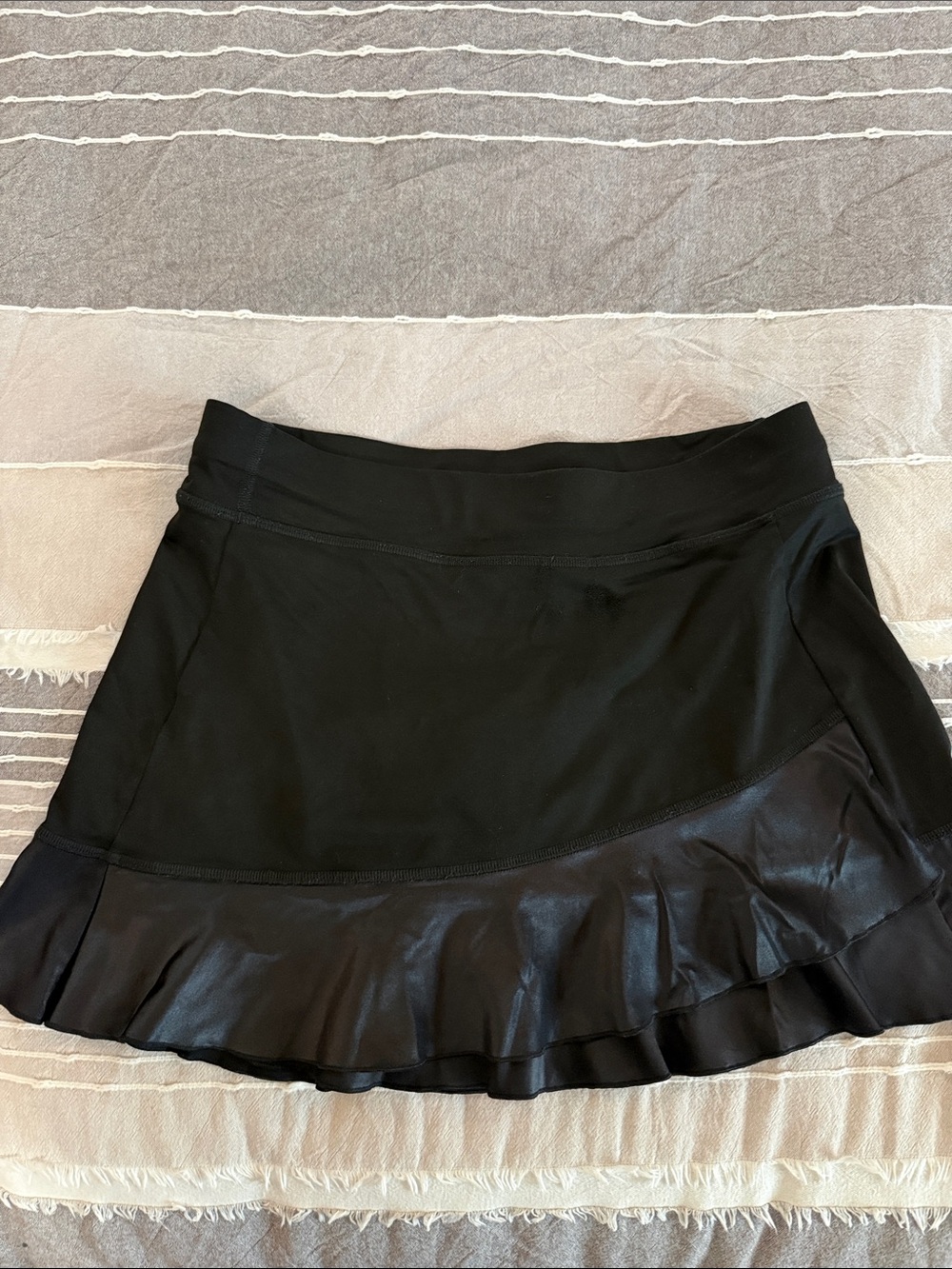 Women's Black Ruffled Mini Skirt with Satin Trim